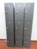 3 Banks of Probe 3 Door Coded Lockers in Dark Grey.