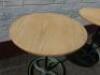 Pair of Oak Top Circular Tables on Heavy Cast Iron Industrial Wheel Base. Size H76cm x Dia 70cm. - 2