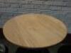 Pair of Oak Top Circular Tables on Heavy Cast Iron Industrial Wheel Base. Size H76cm x Dia 70cm. - 7