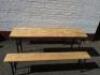 Bierkeller Style Wooden Topped Folding Table with 2 Benches on Folding Green Metal Legs. Size, Table H77cm x W176cm x D46cm, Bench H47cm x W176cm x D23cm. 