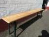 Bierkeller Style Wooden Topped Bench on Folding Green Metal Legs. Size H47cm x W176cm x D23cm.  - 2