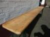 Bierkeller Style Wooden Topped Bench on Folding Green Metal Legs. Size H47cm x W176cm x D23cm.  - 3