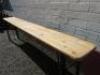 Bierkeller Style Wooden Topped Bench on Folding Green Metal Legs. Size H47cm x W176cm x D23cm.  - 4