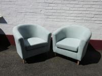 Pair of Green Chenille Tub Chairs on Wooden Feet, Size H75cm x W80cm x D80cm. 