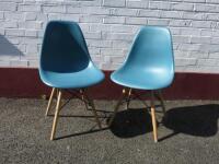 Pair of DSW Eames Style Dining Chairs in Duck Egg Blue.
