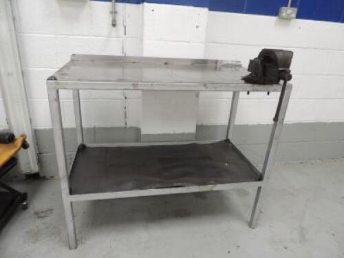 Stainless Steel Work Bench with Shelf Under, Including Record Number 3 Vice, H102CM W122 D62CM.