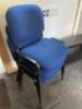 3 x Blue Hopsack Stacking Chairs & 2 x Black Wood Side Tables. - 2