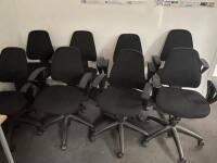 8 x Kinnarps Black Hopsack Adjustable Office Chairs.