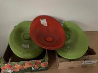 3 x Sink Basins in Tear Drop Shape (2 x Green & 1 x Orange).