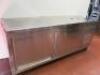 Stainless Steel Mobile Prep Table with 3 Drawers & 2 Sliding Doors with 1 Shelf Under. Size H87cm x W200cm x D70cm.