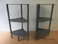 Pair of 3 Shelf Metal Corner Unit In Grey. Size H77cm x W34cm x D34cm.