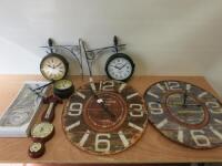 7 x Items of Decorative Wall Clocks & Barometer to Include: 2 x Glass Plate Wall Clocks, Size H60cm, 3 x Station Wall Clocks, 1 x Big Ben Wall Clock & 1 x Barometer.