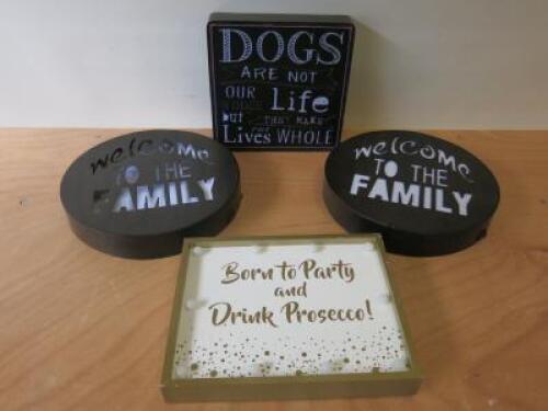 4 x Illuminated Wall Signs (As Viewed/Pictured).