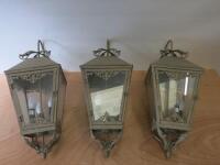 3 x Vintage Style Metal Wall Light Lanterns in Grey.