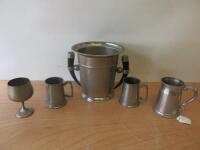 5 x Drinking Items To Include 3 x Pewter Tankards, 1 x Horn Handle Wine Cooler & 1 x EPNS Goblet.