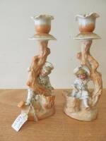 Pair of Circa 1885 Porcelain Candle Sticks (As Viewed/Pictured).