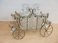 French Vintage Glass Carriage De-Canter Set. With 2 x Decanters & 6 Glasses. Note: damage to glass stoppers (As Viewed/Pictured).