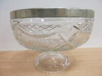Cut Glass Fruit Bowl with Silver Plated Rim. Size Diameter 21cm.