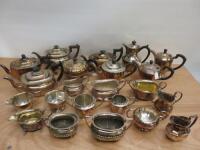 22 Items of Antique, Vintage, 20th Century Silver Plated Tea/Coffee/Milk, Sugar Bowls with Variety of Makers & Hall Marks to Include: 9 x Tea/Coffee Pots, 7 x Milk Jugs & 6 Sugar Bowls.