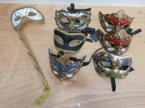7 x Assorted Venetian Masked Ball Eye Masks with Pattern (As Pictured/Viewed).
