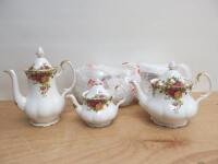 88 Pieces of Royal Albert Old Country Rose Bone China to Include: 3 x Large Teapot, 1 x Small Teapot, 1 x Large Coffee Pot, 12 x Tea Cups & Saucers, 6 x Coffee Cups & Saucers, 11 x 16cm Side Plates, 4 x 18cm Side Plates, 11 x 20cm Tea Plate, 1 x Serving P