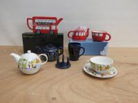 4 x Assorted Tea Pots to Include: 1 x James Sadler Millennium Tea Pot, Mug & Toast Rack, 1 x James Sadler London Map Tea For One & 1 x Routemaster Tea For One, 1 x Bus Tea Pot.