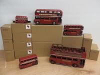 32 x Tin Red London Buses to Include: 1 x Open Top, 3 x Large, 6 x Medium, 7 x Small, 15 x Extra Small.