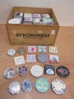 Wooden Crate Containing Approx. 130 Compact Mirrors in a Variety of Styles & Designs.