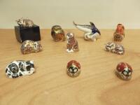 10 x Royal Crown Derby Fine Bone China Paperweights to Include: 5 x Cat, 2 x Lady Bird, 1 x Owl, 1 x Squirrel & 1 x Dolphin.