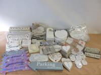 132 x Assortment of Wedding, Bride & Groom, Reception Signs & Gifts to Include: Plaques, Hangers & Arrows (As Viewed/Pictured).