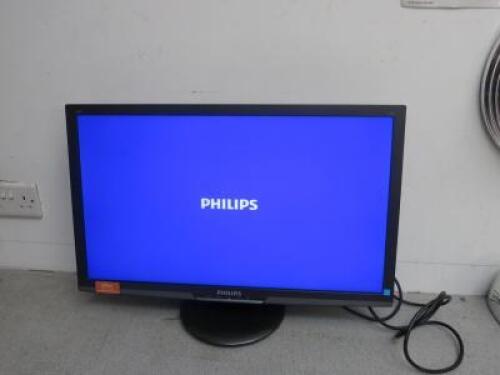 Phillips 27" 1080P HD Monitor, Model 273E3L. Comes with Power Supply. NOTE: damage to surround as viewed/pictured.