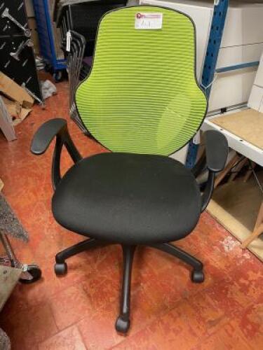 Realspace Office Swivel Chair with Lime Green Mesh Back & Black Hopsack Seat.