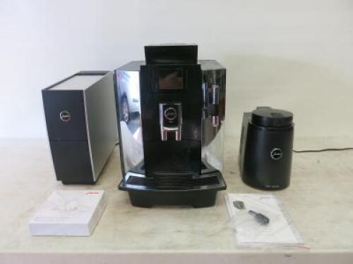 Jura WE8 Bean to Cup Coffee Machine, Type 737, S/N 20170818048807. Comes with Jura Control Milk Dispenser, Model 580, Jura Cup Warmer, Model 571 & Associated Power Leads.
