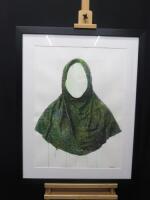 Josh Worrell ' Under the Hijab' Print with Washed Colour, 2016. Framed & Glazed. Size 76 x 96cm.