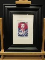 Framed & Mounted Artwork 'Rider, Jesus with a Gun' Dated 09/2017 by Unknown, Ingester PL, W1. Size 37 x 46cm.