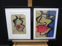 2 x Framed & Glazed Artworks by Anna Laurini 'Abstract Faces on Old Paper' Dated October 2020, Bruton St, W1. Size 33 x 42cm.