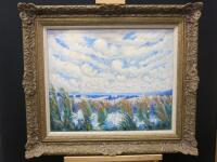 Norman Lloyd 'Pond Reeds Under a Cloudy Sky' Oil on Canvas, Signed by the Artist in Gilt Frame, Size 79 x 69cm.