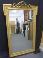 19th Century French Overmantel Gilt & Gesso Mirror with Beaded Frame and Ribbon Crest Detail to Top. Size 94 x 149cm.