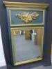 19th Century French Overmantel Gilt & Gesso Mirror with Musical Themed Emblem Over on Blue Background. Size 114 x 172cm.