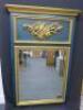 19th Century French Overmantel Gilt & Gesso Mirror with Musical Themed Emblem Over on Blue Background. Size 114 x 172cm. - 2