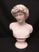 Stone Roman Bust 'Antinous' with Roman Coin Set in the Base. Unknown Sculptor.