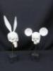 Mickey Mouse & Bugs Bunny Skeleton Heads on Marble Stands. NOTE: damage to 1 x Mickey ear.