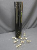 Black Vase with 8 Bronze Ants Climbing. NOTE: 7 of the ants require re-attaching to side of vase.