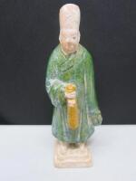 Small Bishop Pottery Figure. NOTE: crack to legs & repair to head.