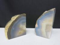 2 x Stone Amethyst Book Ends with Gold Leaf Outers.