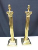 Pair of Heavy Brass Column Table Lamps. Size (H) 50cm.