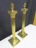 Pair of Heavy Brass Column Table Lamps. Size (H) 50cm. - 3