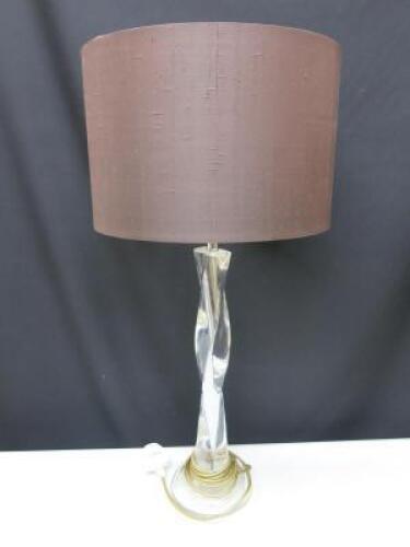 Clear Acrylic Table Lamp with Brown Shade.