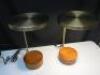 Pair of LED Bedside Table Lamps with USB Charge Point on Wood Base with Brass Lamp. NOTE: 1 requires new filament. - 2