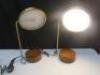 Pair of LED Bedside Table Lamps with USB Charge Point on Wood Base with Brass Lamp. NOTE: 1 requires new filament. - 4
